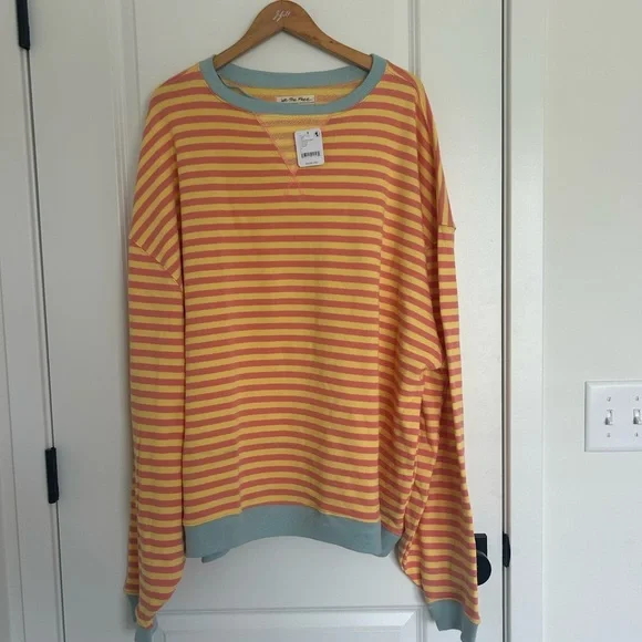 ❌SOLD❌NWT Free People We The Free Yellow and Orange Classic Striped - Picture 3 of 6